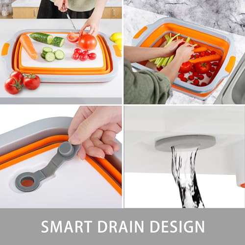 Tiawudi Large Collapsible BBQ Prep Tub with Lid(4.22 Gal/16L), Foldable Camping Sink with Colander, Cutting Board, Dish Basin for Kitchen, Bowl, Vegetable and Fruit, Storage Basket for Picnic