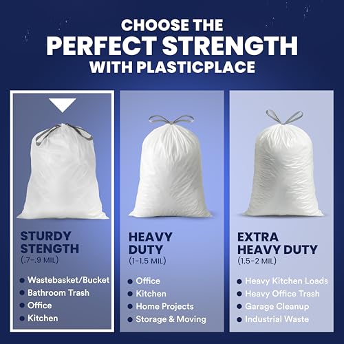 Plasticplace 8 Gallon Trash Bags -White Drawstring Garbage Can Liners - 200 Count - Leak-Resistant and Tear-Proof for Kitchen, Bathroom, Office, and Small Trash Cans 0.7 Mil