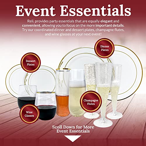 Reli. 12oz. Disposable Wine Glasses Gold-Rim (20 Pack) Stemless Crystal Clear | Reusable & Recyclable BPA-Free Food-Grade Plastic | Shatterproof Party Cups for Juices, Cocktails, Whiskey Any Occasion