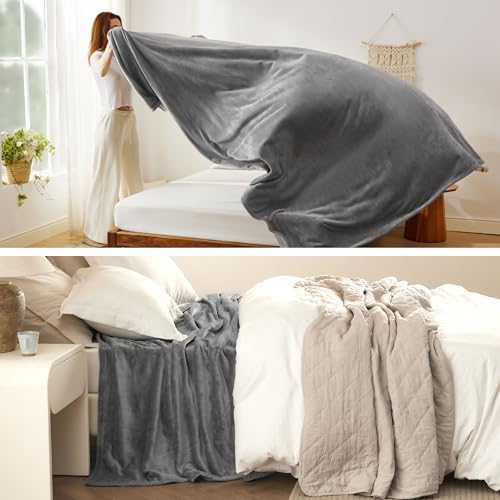 Bedsure GentleSoft Fleece Bed Blankets Queen Size Grey - Soft Warm Winter Blanket Lightweight Cozy Luxury Microfiber, Room Home Decor Christmas Decorations Gifts for Women and Men, 90x90 inches