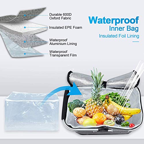 LIQING 35L Large Picnic Basket 2 Layers of Internal Pockets Leak-Proof and Insulated ,Folding with Internal Support for enhansed Stability, Wedding Gifts for Couple(Grey)