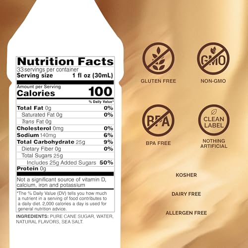 Monin - Salted Caramel Syrup, Natural Flavors, Great for Mochas, Lattes, Smoothies, Shakes, and Cocktails, Non-GMO, Gluten-Free (1 Liter)