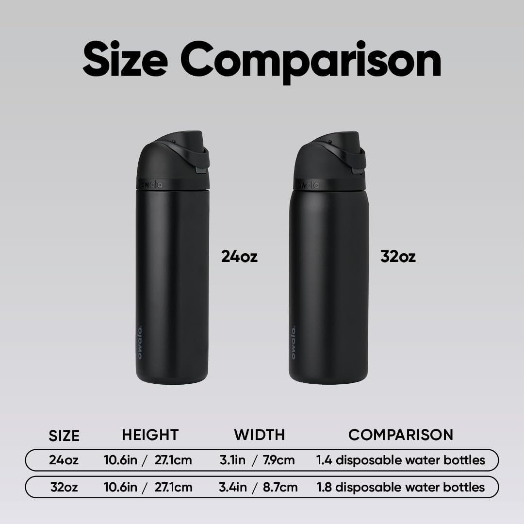Owala FreeSip Insulated Stainless Steel Water Bottle with Straw, BPA-Free Sports Water Bottle, Great for Travel, 24 Oz, Very, Very Dark | Insulated, with Straw, for Sports, Travel, and School, BPA-Free