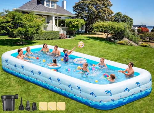 Extra Large Inflatable Swimming Pool β 165" x 76" x 22" Oversized Blow Up Pool for Adults, Big Family Backyard Pool with Pump, Thickened Kiddie Pool for Summer Water Party, Easy Set Up