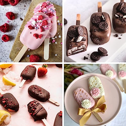WMKGG Popsicle Silicone Molds Set, 2 PCS Ice Cream Molds with 50 Wooden Sticks for Cake Pop, Ice Pop, Cakesicles (Standard Size/Pink)