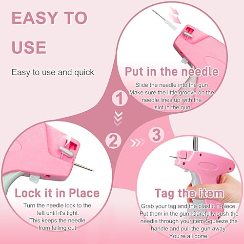 Stitch Gun for Clothes, Handheld Stitch Gun Quick Clothing Fixer,Sewing Kit Includes 1,000 Black Fasteners & 1,000 White Fasteners & 6 Needles (Pink)