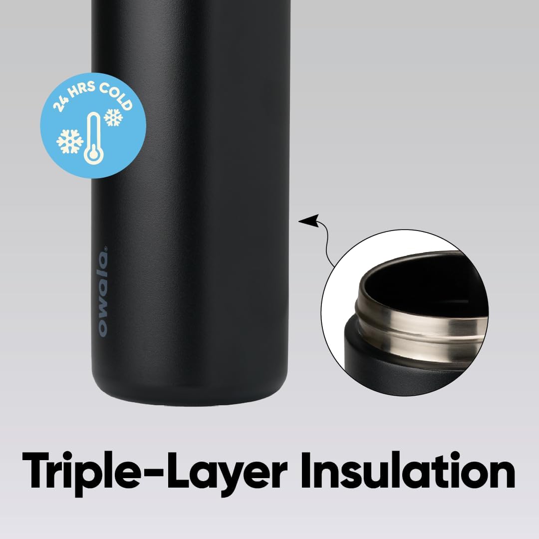 Owala FreeSip Insulated Stainless Steel Water Bottle with Straw, BPA-Free Sports Water Bottle, Great for Travel, 24 Oz, Very, Very Dark | Insulated, with Straw, for Sports, Travel, and School, BPA-Free