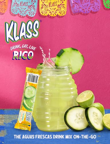 Klass Aguas Frescas, Powdered Drink Mix Variety Pack, 40 Singles Zero Sugar & Caffeine-Free Powder Packets, Water Drink Mix, Flavors: Cucumber Limeade, Strawberry Watermelon, Hibiscus Berries & Pineapple Tangerine - 5 Calories Per Packet & Natural Flavors