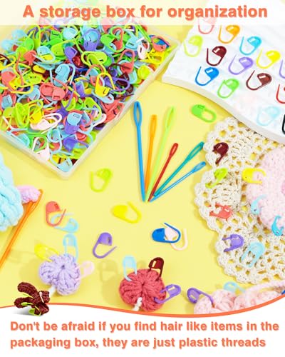 300pcs FIVEIZERO Stitch Markers with 6 pieces of large blunt sewing needles,colorful knitting markers,plastic crochet hook clip,bulk Crochet hook markers for knitting stitch locking clip crochet hooks