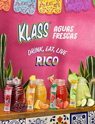 Klass Aguas Frescas, Powdered Drink Mix Variety Pack, 40 Singles Zero Sugar & Caffeine-Free Powder Packets, Water Drink Mix, Flavors: Cucumber Limeade, Strawberry Watermelon, Hibiscus Berries & Pineapple Tangerine - 5 Calories Per Packet & Natural Flavors