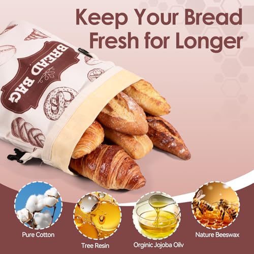 Beeswax Bread Bags,Extra Large 2 Pack- 17"×13" Reusable Sourdough Bread Bags for Homemade Bread