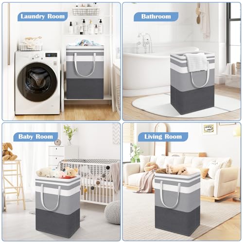 BlissTotes 3-Pack Laundry Basket, Freestanding&Waterproof Laundry Hamper, Collapsible Tall Clothes Hamper with Easy Carry Handles for Clothes, Towels in the Family and Dorm,Gradient Grey,75L