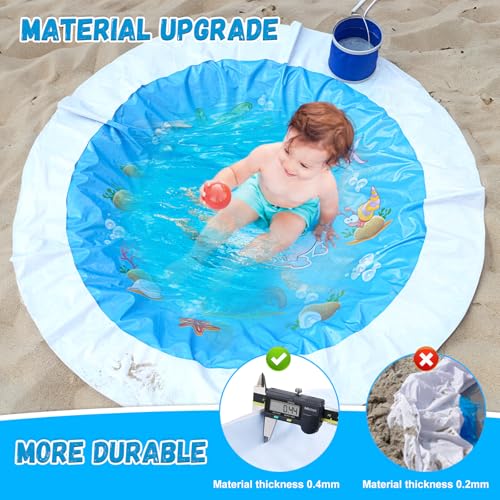 7.2 X 7.2 Feet Baby Beach Pool,Kiddie Pool and Beach Blanket,2 in 1 Toddler Paddling Pool,Beach Toys for Infant Kids Boys and Girls with Portable Water Bag 9L