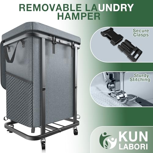 40 Gal(150L) High Grade Large Laundry Basket with Wheels, Rolling Laundry Hamper, Laundry Cart with Metal Frame and Removable Bag Design, Suitable for Laundry Room, Bedroom