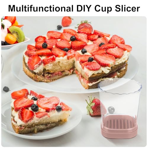 Strawberry Slicer:Fruit Slicer Cup Veggie Salad Speed Cutter for Strawberries Egg Banana Mushroom Cucumber Kiwi the Kitchen Portable Slicing Tool (Pink)