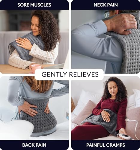 GENIANI Electric Heating Pad for Back Pain & Cramps Relief, Electric Throw, Auto Shut Off, Machine Washable, Moist Heat Pad for Neck & Shoulder - Valentines Day Gifts for Her (12Γ24", Tabby Gray)