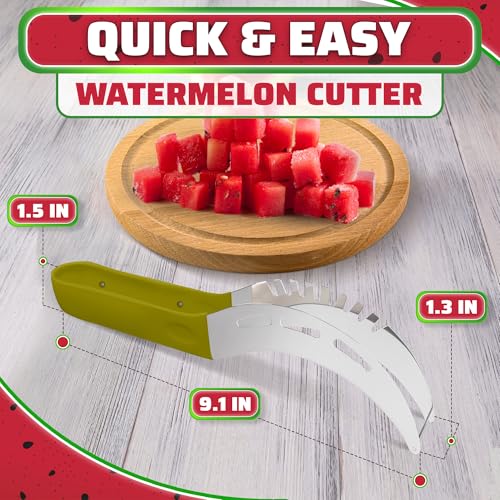 2-in-1 Watermelon Cutter Slicer Tool – Create Clean 1" Cubes & Slices with Watermelon Slicer for Cutting & Serving – Stainless Steel Fruit Cutter Kitchen Gadget for BBQ, Picnic, Camping & Snack Prep
