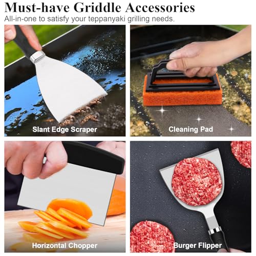 27pcs Griddle Accessories Kit for Blackstone, Professional Hibachi Flat Top Grill Tools, Enlarged Spatula Gift Set with Basting Cover,Burger Press Patty Maker for Outdoor BBQ Teppanyaki