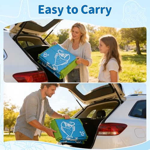 47.3" Foldable Baby Pool with Canopy, Hard Plastic Pool Suitable for Kids Toddler Kiddie, Designed for Use in Backyard, Beach, Park, Blue and Green(No Sprayer)