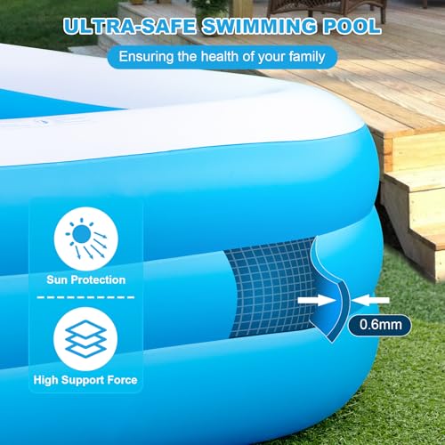 Extra Large Inflatable Pool 165'' x 76'' x 22'' for Adults & Kids | Family blow up pool with electric pump, thickened PVC for backyard swimming, outdoor play and summer fun