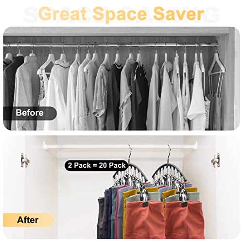 Legging Organizer for Closet, Metal Yoga Pants Hangers 2 Pack w/10 Clips Holds 20 Leggings, Space Saving Hanging Closet Organizer w/Rubber Coated Closet Organizers and Storage, Black