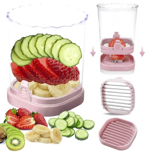 Strawberry Slicer:Fruit Slicer Cup Veggie Salad Speed Cutter for Strawberries Egg Banana Mushroom Cucumber Kiwi the Kitchen Portable Slicing Tool (Pink)