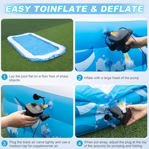 Large Inflatable Pool for Adults Kids, 130" X 72" X 22" Blow-up Pools Inflatable Swimming Pool with Pump, 2026 Oversized Thickened Family Inflatable Kiddie Pool for Backyard Garden Summer Outdoor