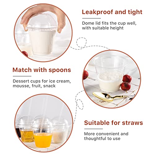 Lullaby 200Pack 9oz Clear Plastic Cups with Dome Lids, Dessert Cups with Lids, Disposable Parfait Cups, Party Cups Cupcake for Parties and Daily Use