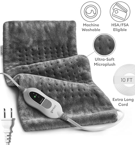 GENIANI Electric Heating Pad for Back Pain & Cramps Relief, Electric Throw, Auto Shut Off, Machine Washable, Moist Heat Pad for Neck & Shoulder - Valentines Day Gifts for Her (12Γ24", Tabby Gray)