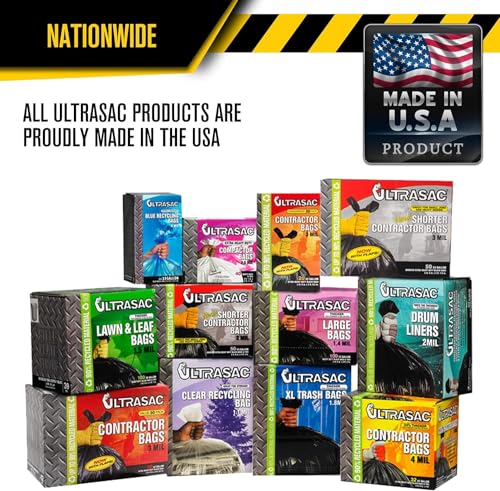 Ultrasac Heavy Duty Contractor Bags (VALUE 50 PACK/w TIES), 42 Gallon, 32.75" X 47" - 3 MIL Thick Large Black Industrial Garbage Trashbags for Construction and Commercial use
