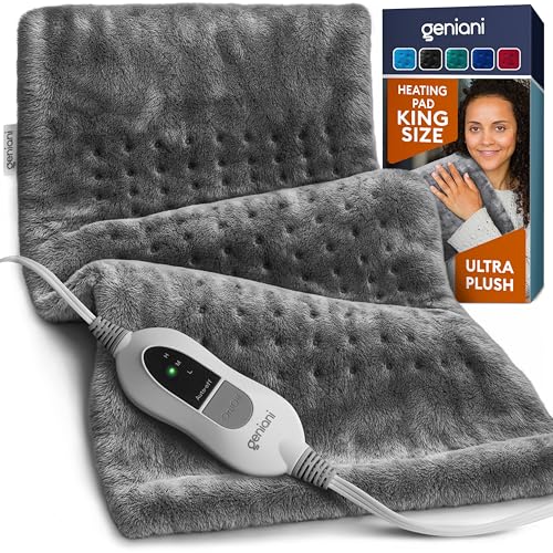 GENIANI Electric Heating Pad for Back Pain & Cramps Relief, Electric Throw, Auto Shut Off, Machine Washable, Moist Heat Pad for Neck & Shoulder - Valentines Day Gifts for Her (12Γ24", Tabby Gray)