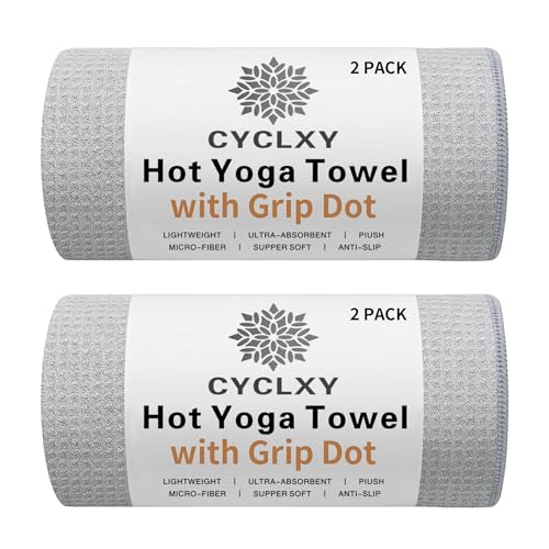 2 Pack Hot Yoga Towel with Grip Dot,Stickyfiber Yoga Mat Towels Non Slip for Hot Yoga,Absorbent Microfiber Sweat Anti-Slip Cover,Bikram,Pilates,Exercise,Fitness