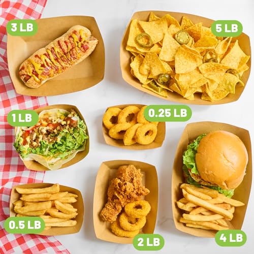 ZORRITA 3 Lb Paper Food Trays - 50 Pack Disposable Nacho Trays, Kraft Paper Food Boats Taco Holders Party Serving Baskets for Hot Dogs Snacks Tacos Fries