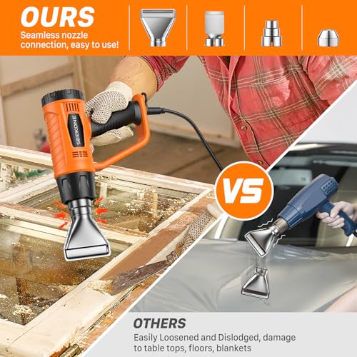 SEEKONE Heat Gun 1800W Heavy Duty Fast Heat Hot Air Gun Kit with 752℉&1112℉(400℃-600℃) Dual-Temperature Settings and 4 Nozzles with Overheat Protection for Crafts, Shrinking PVC, Stripping Paint