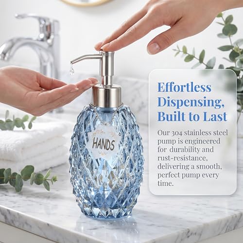 MALACHI Glass Soap Dispenser, 304 Rustproof Stainless Steel Pump, Refillable Multi‑use for Hand Soap, Dish Soap, Body Wash, Shampoo, Baby Wash for Bathroom Kitchen & Commercial