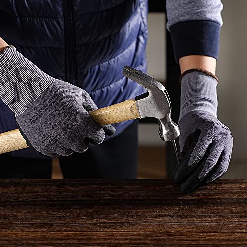 LOCCEF Safety Work Gloves MicroFoam Nitrile Coated-12 Pairs,Seamless Knit Nylon Gloves,Home Improvement,Micro-Foam Gloves
