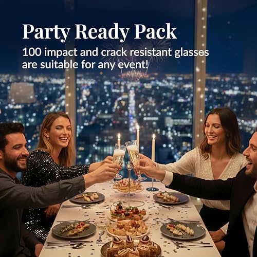 Prestee 100 Pack Clear Plastic Champagne Flutes - 4.5 oz Durable Disposable Champagne Glasses for Parties, Weddings, Toasting and Large Celebrations - Elegant Wine Glasses Stemware for Easy Cleanup