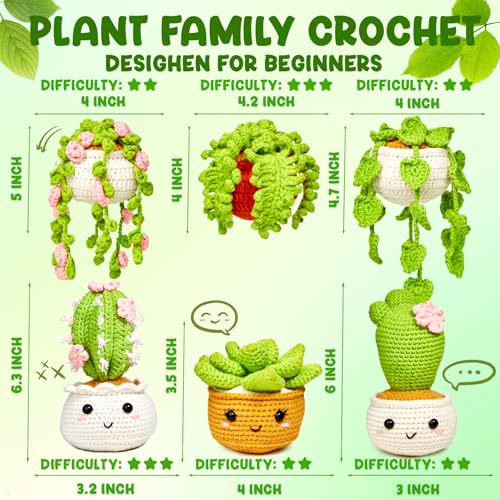 MAGIMUSE Crochet Kit for Beginners, Crochet Starter Kits, Amigurumi Craft Knitting Crocheting Kits with Step-by-Step Video Tutorials, 6 Pack Hanging Potted Plants Family(40%+ Yarn