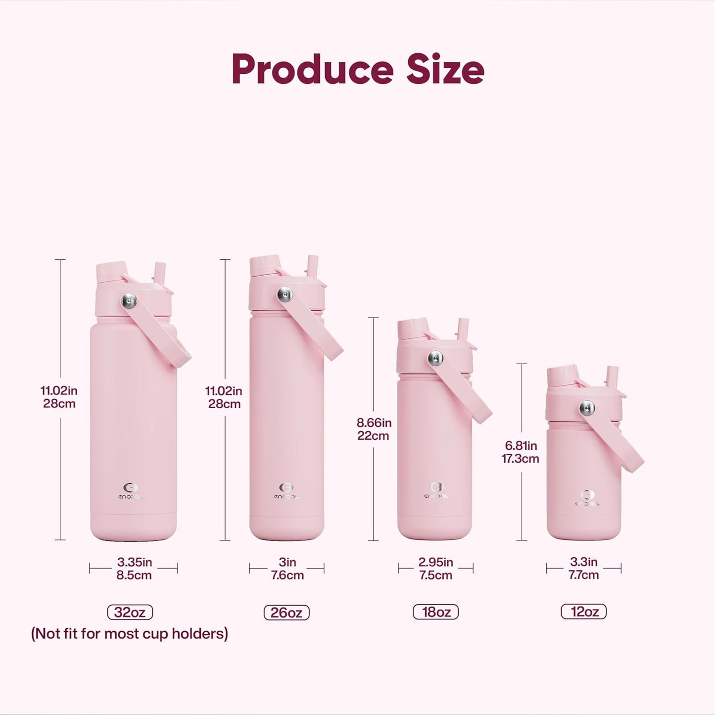 ENCOOL Insulated Water Bottle with Straw Stainless Steel Water Bottle, Leak-Proof, BPA-Free, Double Wall Vacuum Keeps Cold for 24 Hours for Sports, Travel, School (26 oz, Cotton Candy)