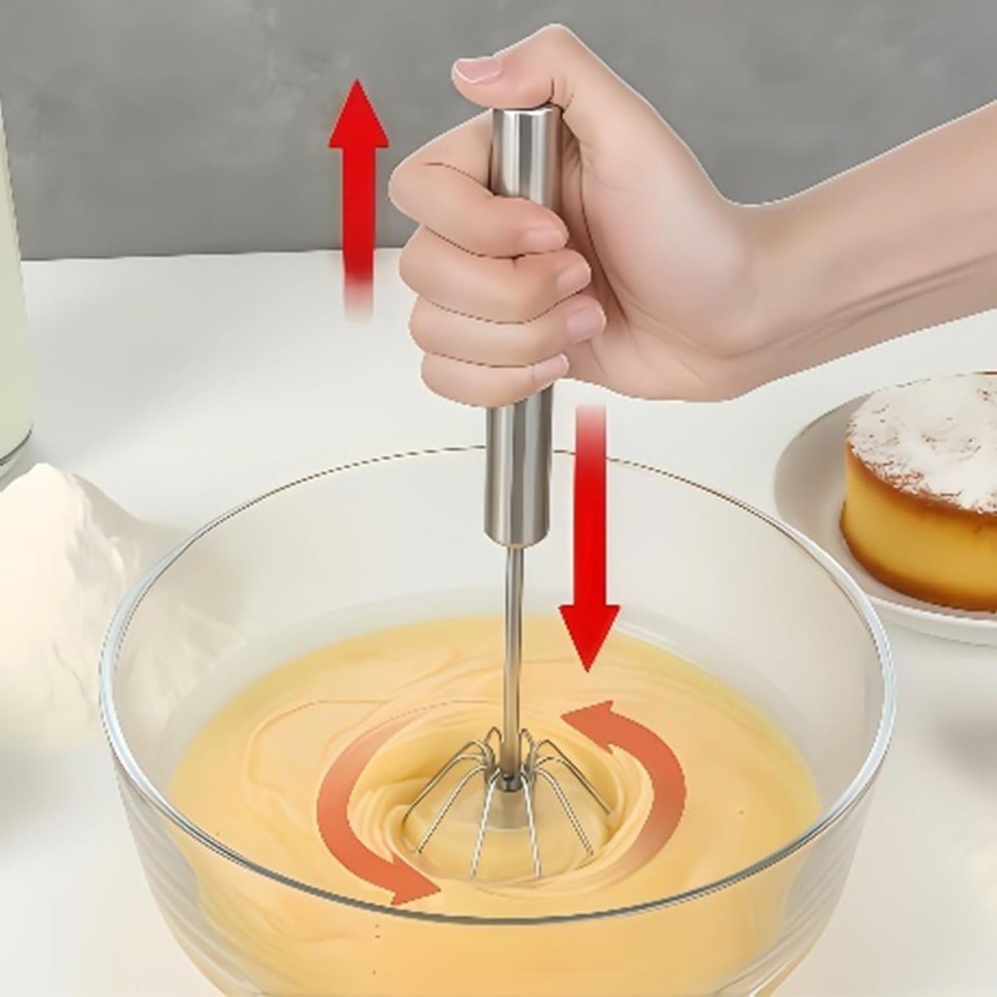 Stainless Steel Egg Whisk, Hand Push Rotary Whisk Blender, Versatile Milk Frother, Hand Push Mixer Stirrer for Blending, Whisking, Beating & Stirring (12in)