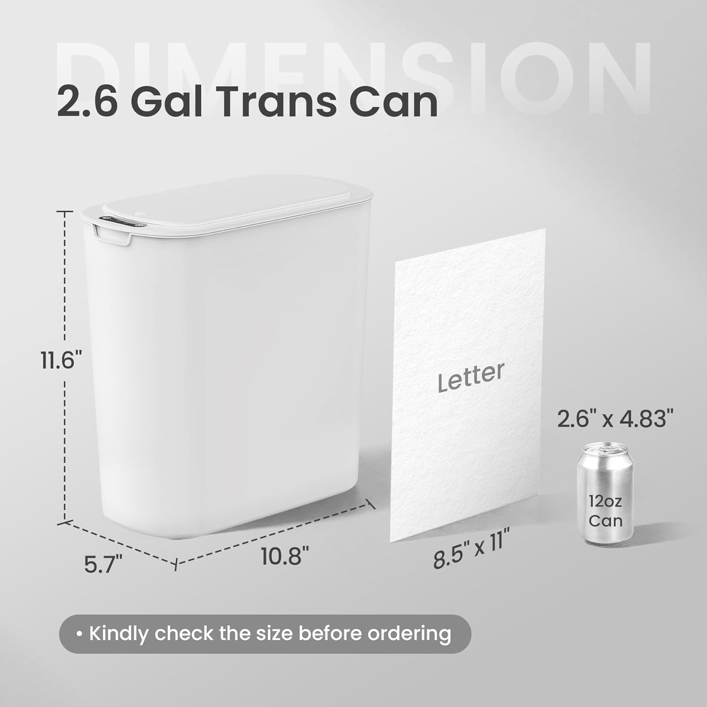 Cesun Automatic Motion Sensor Bathroom Trash Can with Lid, 2.6 Gallon Touchless Trash Bin, Smart Plastic Slim Garbage Can Small White Wastebasket for Toilet, Office, rv, Bedroom, Living Room