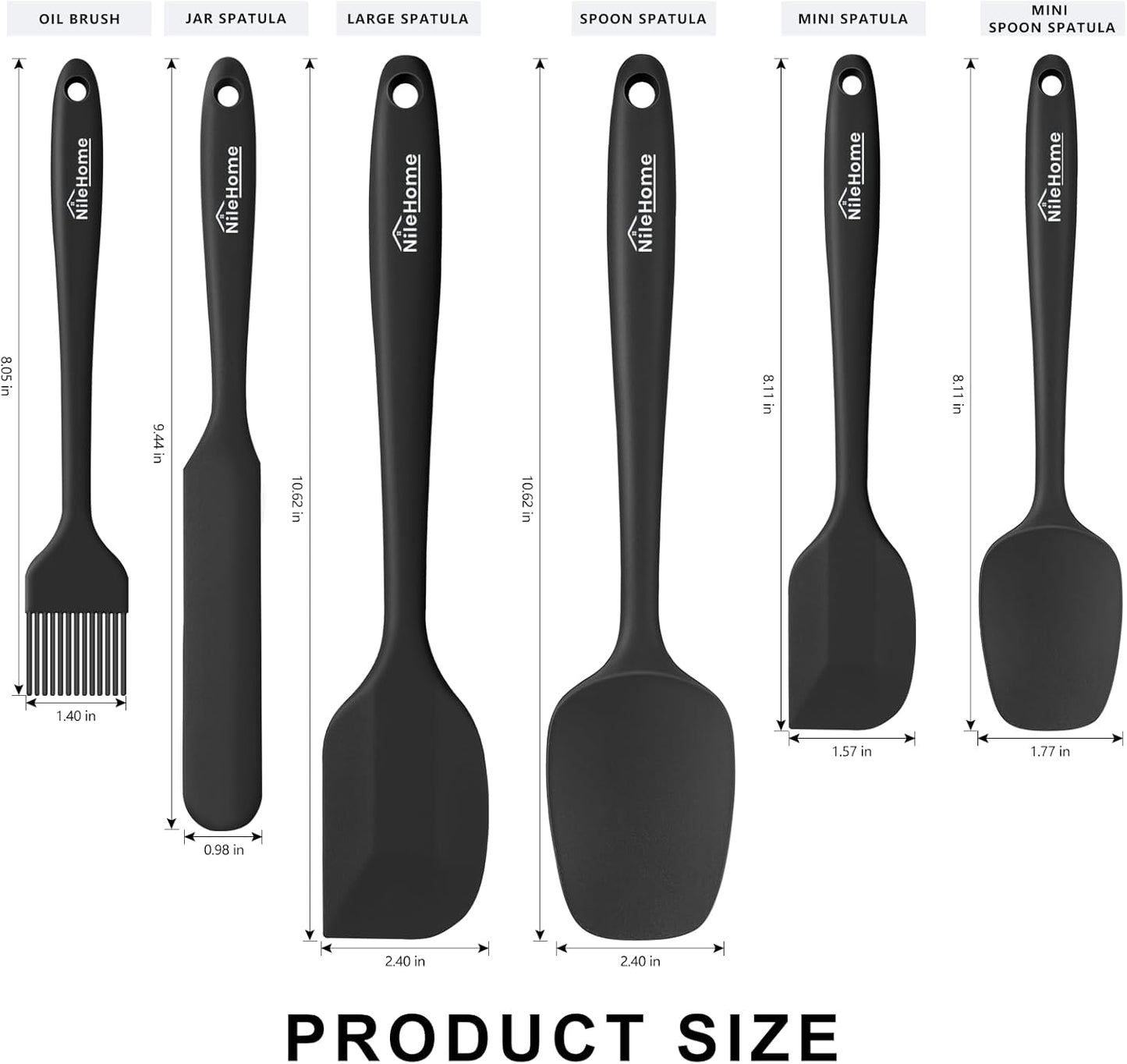 NileHome Silicone Spatula Set, 6 Pieces Food Grade Kitchen Utensils with Silicone Brush Heat Resistant BPA-free Rubber Spatula for Scraping, Baking, Cooking, Mixing