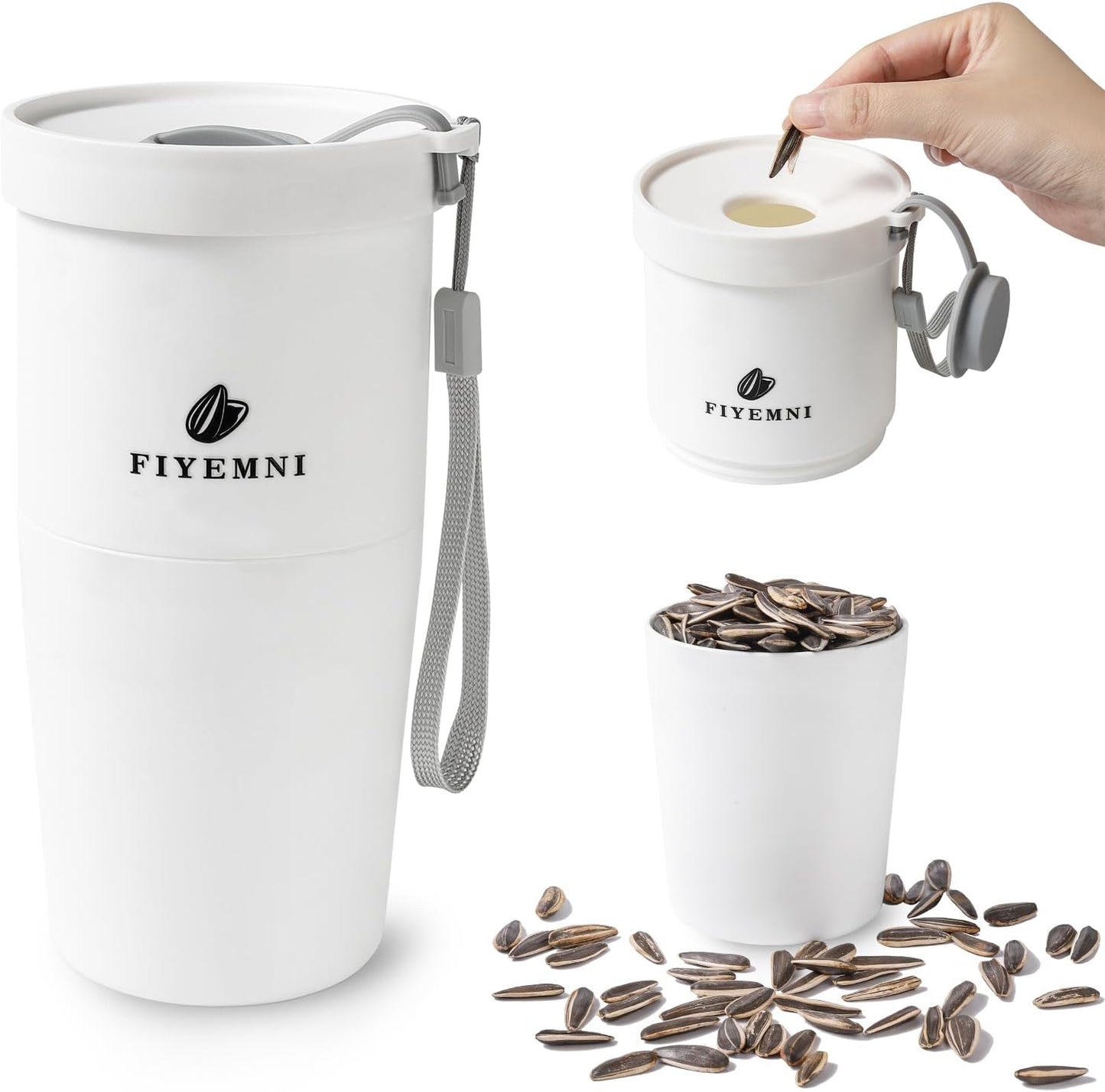 Portable Sunflower Seed Cup with Seed Organizer and Shell Storage, Seed Snack Spit Cup for Outdoor, in Car, Travel and Sports Games. Works with Pistachios, Gift (white)