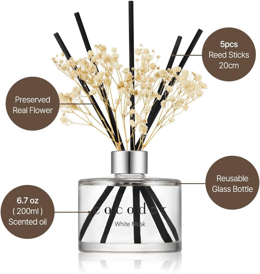 COCODOR Flower Reed Diffuser Set / 6.7oz / Garden Lavender/Scent Diffuser with Sticks Home Fragrance Oil Reed Diffuser for Bathroom Shelf Decor