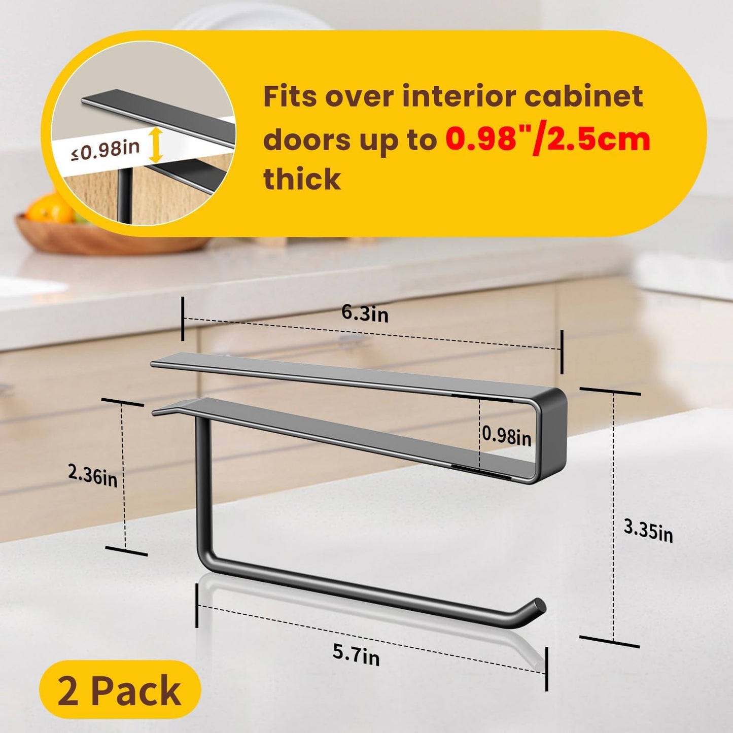 2 Pack Tumbler Lid Organizer, Under Cabinet Cup Lid Holder for Yeti Insulated Mug/Stanley Insulated Mug/Simple Modern Insulated Mug Lid, No Gluing, No Drilling, Up to 10 Lids (Black)