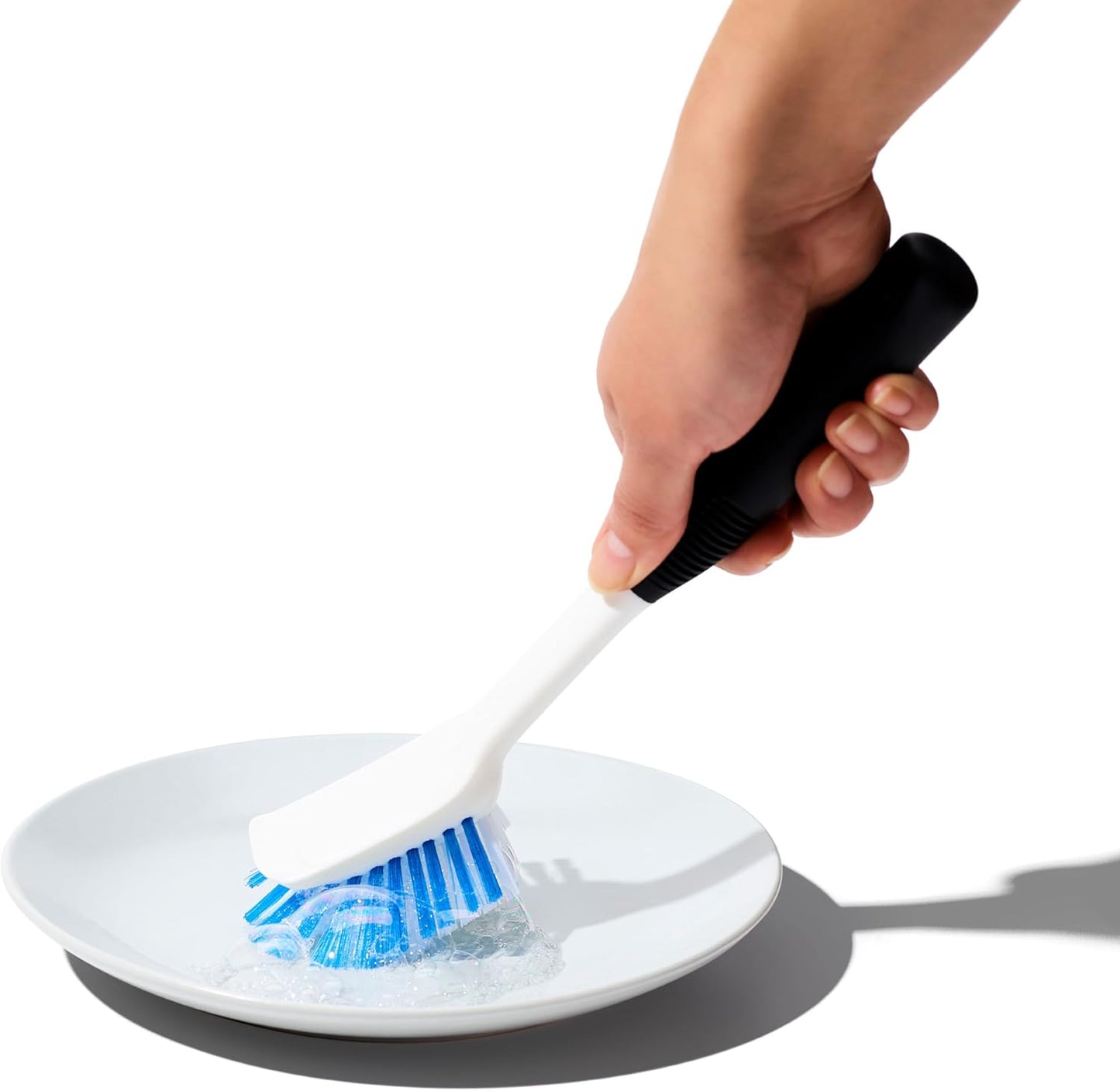 OXO Good Grips Dish Brush, Nylon Bristles with Built-in Scraper, Safe for Non-Stick Cookware, Non-Slip Handle, Dishwasher Safe