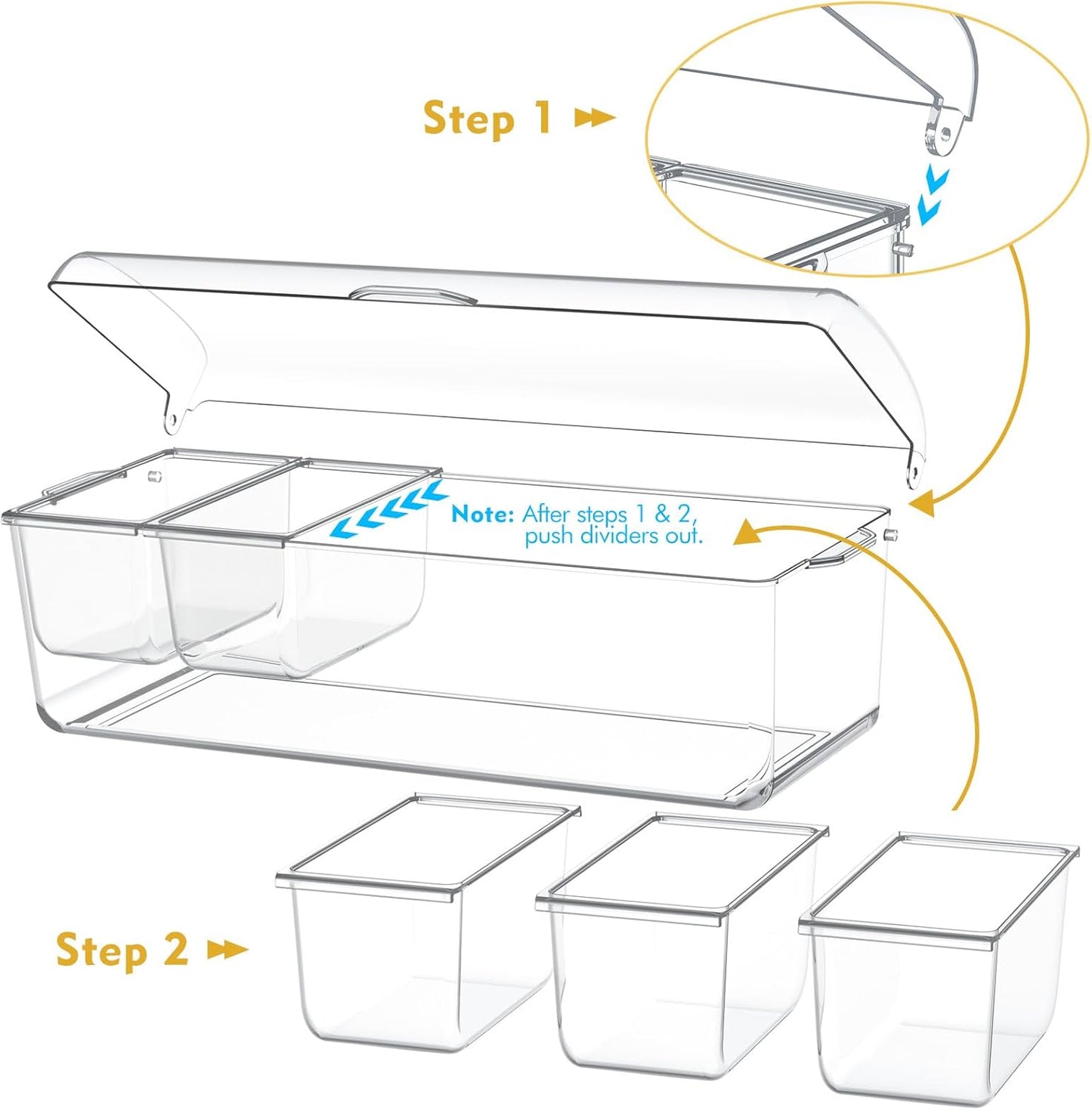 Condiment Tray with Stainless Steel 5 Spoons, 5 Forks and 1 Clip, Chilled Condiment Server, Condiment Server, Bar Garnish Holder on Ice, Bar Accessories Fruit and Salad with Removable Trays and Lid