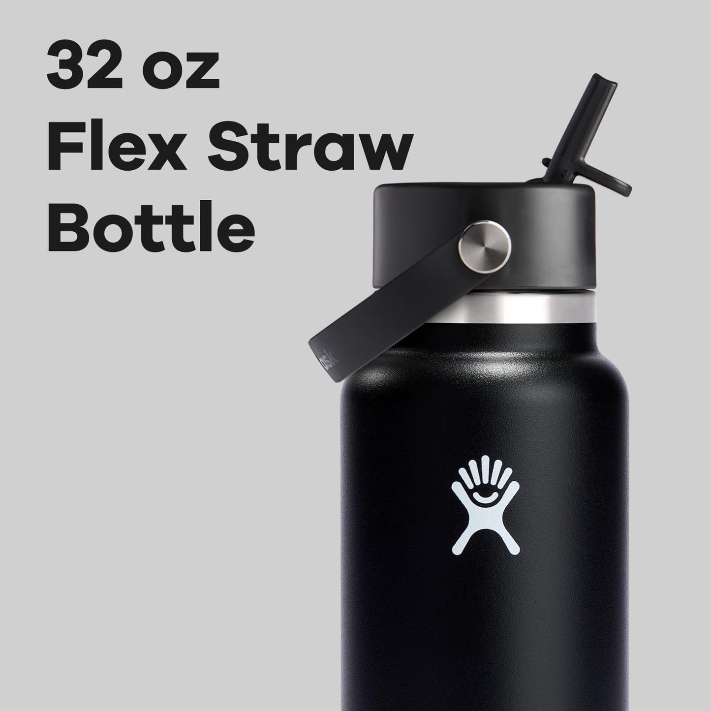 Hydro Flask Water Bottle - Insulated Stainless Steel - Wide Straw Lid, Non Spill, Leakproof in 32 Oz Black
