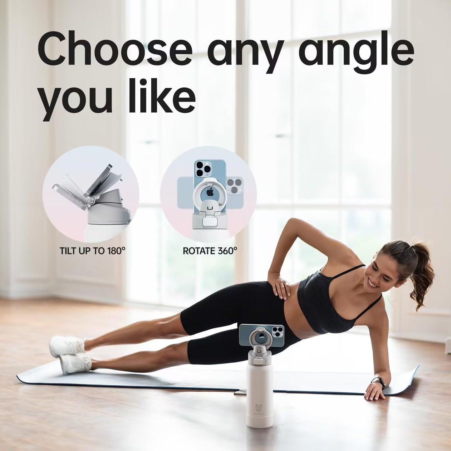 Insulated Magnetic Water Bottle - Reusable Stainless Steel Bottle with MagSafe Compatible Phone Holder - Keeps Cold for 24 Hours - Perfect for Gym, Sports, and Travel - White 24oz