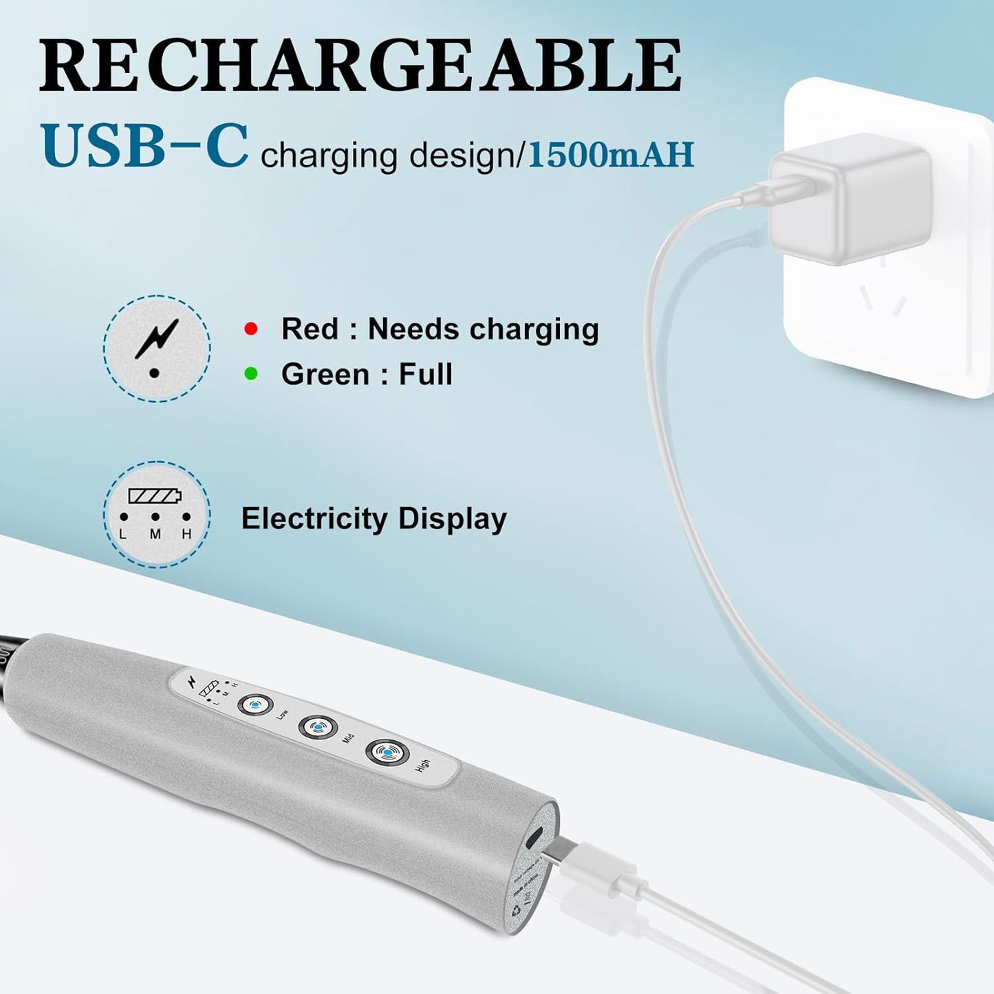 YUSWKO Black Handheld Milk Frother Wand for Coffee, Rechargeable Electric Whisk with 3 Heads 3 Speeds Drink Mixer Coffee Frother For Latte, Cappuccino, Hot Chocolate, Egg